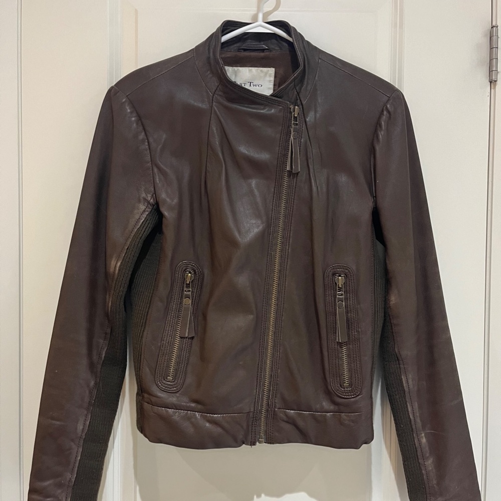 Part Two Brown Leather Jacket - 36 (Small)